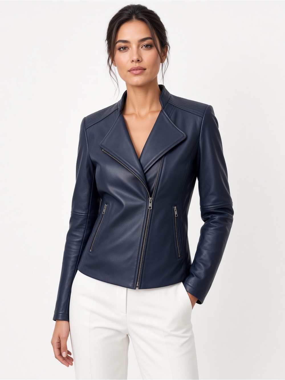 Reiss lamb leather chic  jacket dark midnight blue M